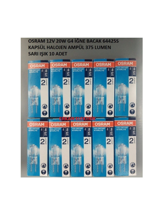 Osram 12 Volt 20 Watt G4 Duy Iğne Bacak Kapsul Ampul 20W 10 Adet - Halogen Ampul - G4 - Sarı Işık -