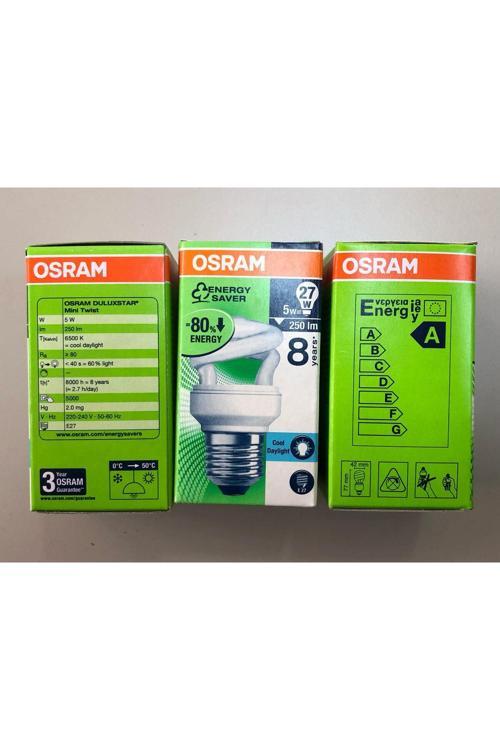 3 Adet 5W=27W 250 Lümen Tasarruflu Lamba 6500 Kelvin Beyaz