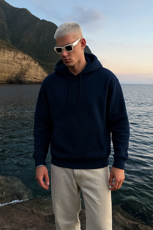 Erkek Kapüşonlu Cepli İçi Polarlı Sweatshirt