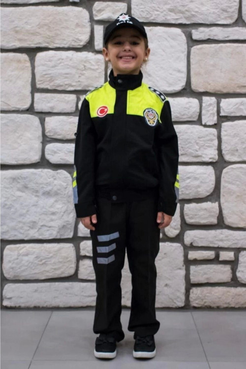 Unisex Çocuk Siyah Trafik Polisi Kostümü