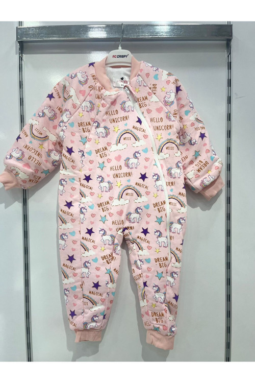 Elyaflı Ve Fermuarlı Unicorn Desenli Kışlık Çocuk Uyku Tulumu Unisex