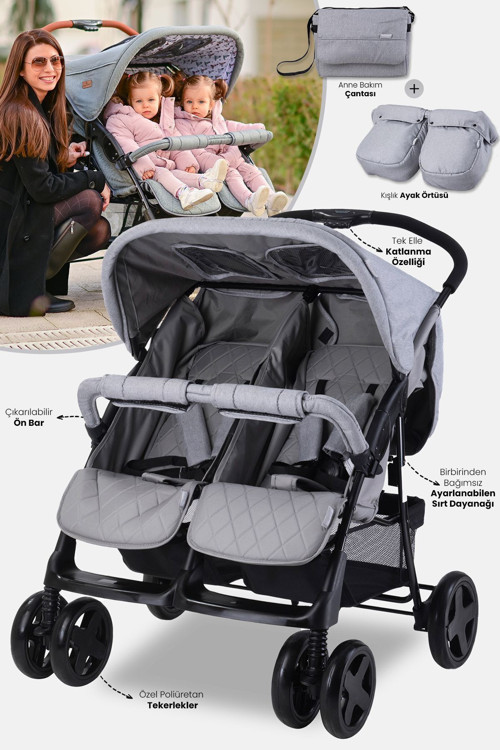 Twin Ikiz Bebek Arabası – Cool Grey
