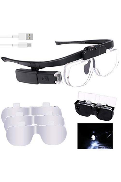 Şarjlı Işıklı 3 Lensli Gözlük Büyüteç
