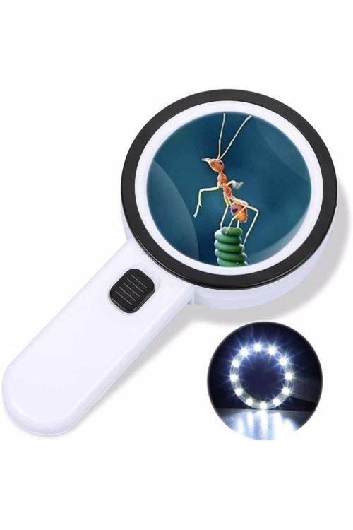 30X Büyütme 107Mm Özel Çift Cam 12 Led Işıklı Büyüteç