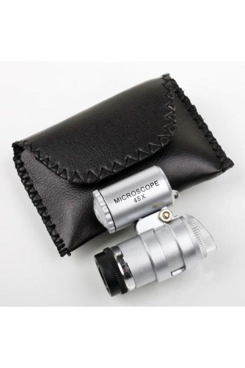 45X Mini Mikroskop Büyüteç Çift Beyaz Led Kuyumcu Lüp