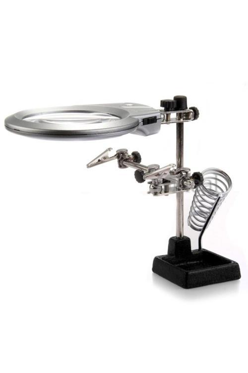 Mg16129-B 130 Mm. 2.5X, 5X Mercek Masa Üstü Ledli Mini Büyüteç Havya Stand Pcb Tutucu