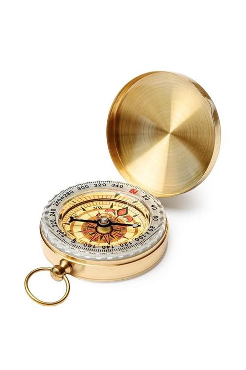 Yuvarlak Sarı Metal Kasa Kutulu Su Geçirmez Fosforlu Dayanıklı Pusula 5X1.6Cm