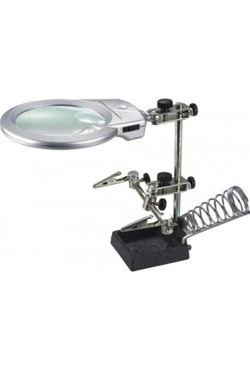 Mg16129-B Masaüstü Işıklı Büyüteç Yardımcı El Lehimleme Standı 130Mm