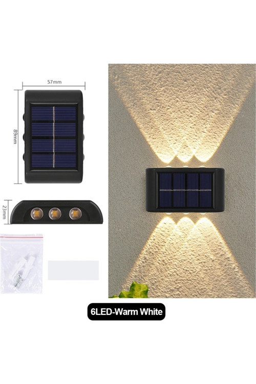 6 Adet Solar Enerjili Aplik Led 6 Ledli Dekoratif Duvar Monteli Gün Işığı