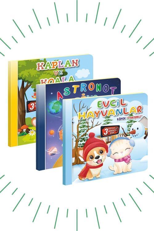 3 Boyutlu, Hareketli Kitaplar 3'lü Set Pop-up Kitaplar 2 - Kaplan ,astronot Evcil