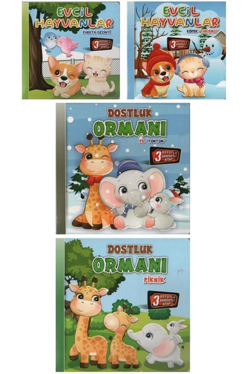 0-3 Yaş Çocuklar Için Dostluk Ormanı-evcil Hayvanlar 3 Boyutlu Hareketli Kitaplar 4 Kitap Set