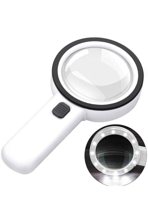 30X 95 Mm Çift Hd Optik Cam Lens El Büyüteç 1 Uv 12 Led Işıklı