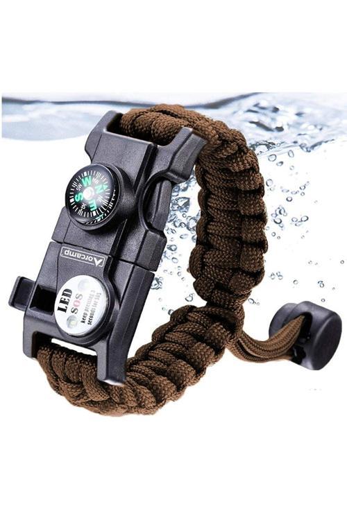 Depremde Ve Acil Afetlerde Pusula,Fenerli Yüksek Desibel Düdüklü Hayatta Kalma Bilekliği Turuncu-