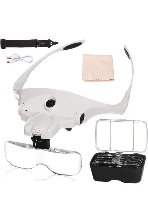 Şarjlı Gözlük Büyüteç 5 Lensli Makyaj Büyüteci Oyma Nakış Büyüteci