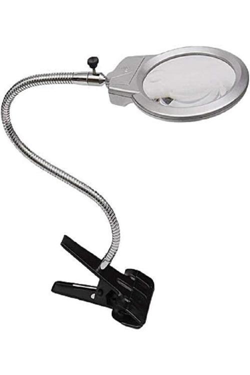 Mandallı Büyüteç Dikiş Nakış Büyüteci Tamirci Büyüteci Led Lambalı Mercek 130Mm