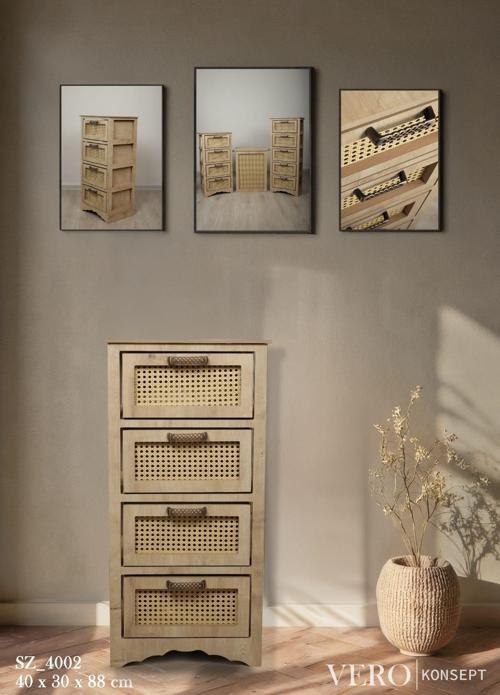 Vero 4 Çekmeceli MDF Dolap Meşe SZ4002