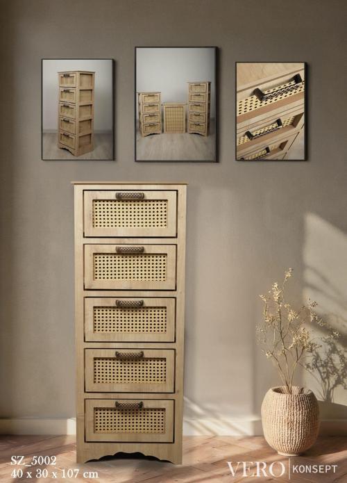 Vero 5 Çekmeceli MDF Dolap Ceviz SZ5003