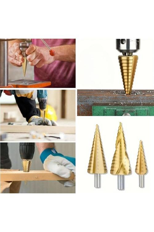 3 Parça Kademeli Matkap Ucu Paslanmaz Uç Alüminyum Sac Demir Delme Seti