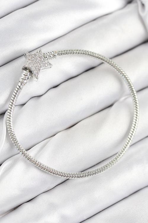 Pirinç Charm Zirkon Taşlı Yıldız Model Gümüş Renk Kadın Bileklik - EBJ250902W37609