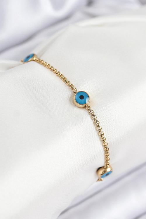Nazar Boncuğu Model Gold Renk Kadın Bileklik - EBJ250902W37664