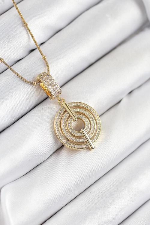 Zirkon Taşlı Çember Model Gold Renk Kadın Kolye - EBJ250902W37692