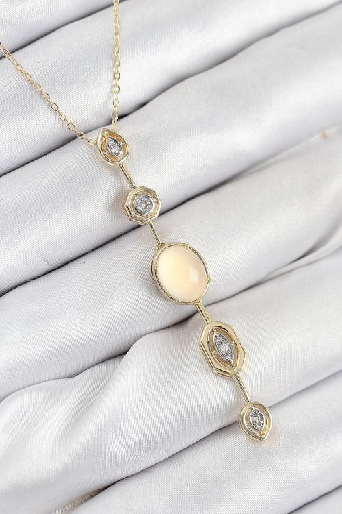 Pirinç Zincir Sarı Gold Renk Zirkon Taşlı Y Kolye - EBJ250902W37775
