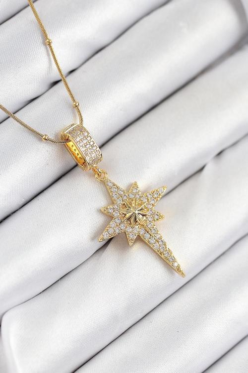 Zirkon Taşlı Kutup Yıldızı Model Gold Renk Kadın Kolye - EBJ250902W37689