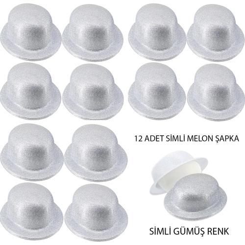 Gümüş Renk Simli Melon Yulak Parti Şapkası 12 Adet