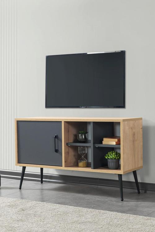 3109 Şile Metal Ayaklı Metal Kulplu 100 Cm Tv Ünitesi - Antrasit Safir
