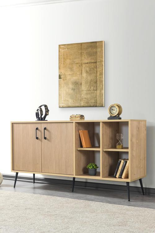 4610 Şile Metal Ayaklı Metal Kulplu 160 Cm Konsol - Yemek Odası Ahşap-Safir
