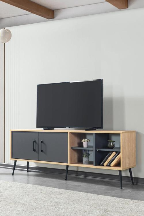 3609 Şile Metal Ayaklı Metal Kulplu 160 Cm Tv Ünitesi Antrasit - Safir