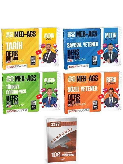 İndeks + Anla Kazan 2026 MEB-AGS Tarih + Türkiye Coğrafyası + Sayısal + Sözel Video Ders Notları 4 lü Set İndeks Akademi