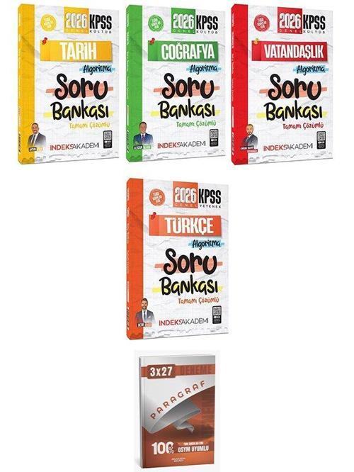 İndeks + Anla Kazan 2026 KPSS Tarih + Coğrafya + Vatandaşlık + Türkçe Algoritma Soru Bankası 4 lü Set İndeks Akademi Yay