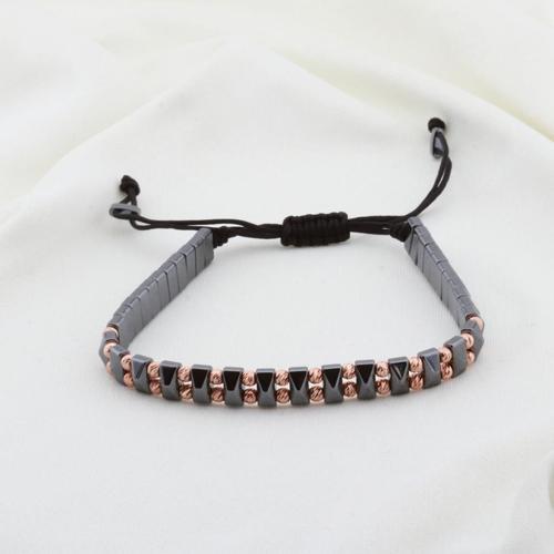 Hematit Taşlı Piramit Rose Gold Kaplama Gümüş Makrome Erkek Bilekliği