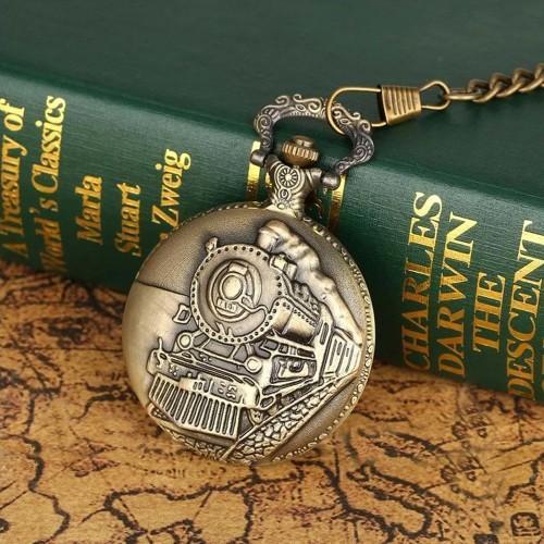 Antika Tren Tasarımlı Köstekli Cep Saati