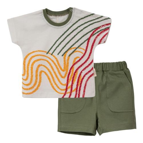 DALGA DESEN TSHIRT ŞORT TAKIM Zeytin Yeşili