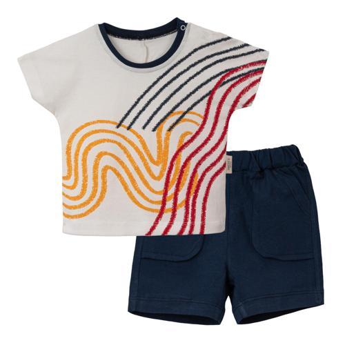 DALGA DESEN TSHIRT ŞORT TAKIM LACİVERT