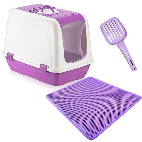 Kapalı Büyük Boy Kedi Tuvaleti XXL 52x66x46cm Elekli Paspas Hediyeli