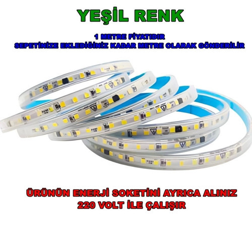 10 Çip 220v YEŞİL Dış Mekan Trafosuz Şerit Led Kendinden Yapışkanlı (Strip 120 Led) IP44
