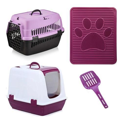 Kedi Başlangıç Seti. Kaplı Tuvalet+ Renkli Taşıma Çantası + Plastik Paspas