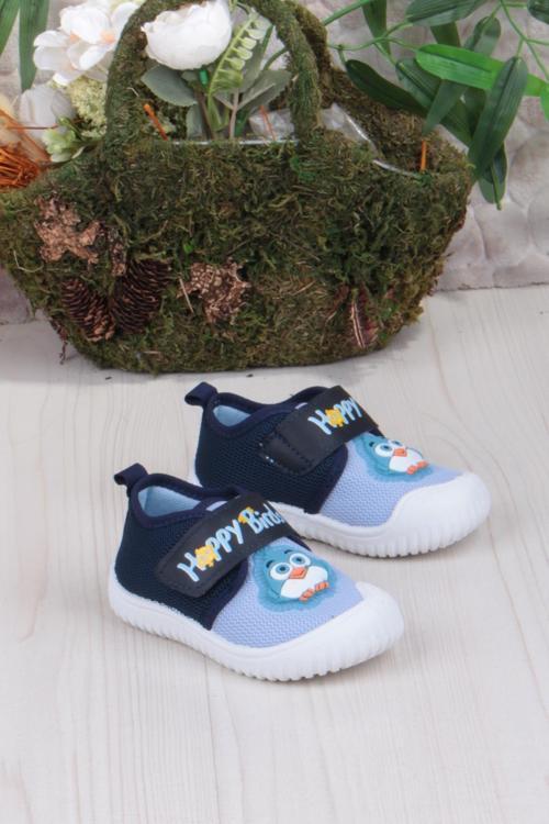 3356 Gz Kuş Figürlü Anaokulu Kreş Ev Erkek Çocuk Keten Panduf Ayakkabı