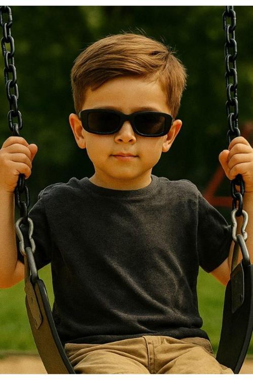 Sevimli Çocuk Güneş Gözlüğü Siyah Cool Çerçeve UV 400 Korumalı CE Belgeli Kids Çocuk Güneş Gözlüğü