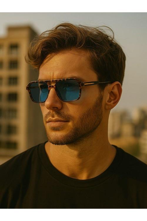 Yazın En Şık Gözlüğü Retro Stil Mavi Dinlendirici Camlı Unisex Leopar Çerçeveli Erkek Güneş Gözlüğü