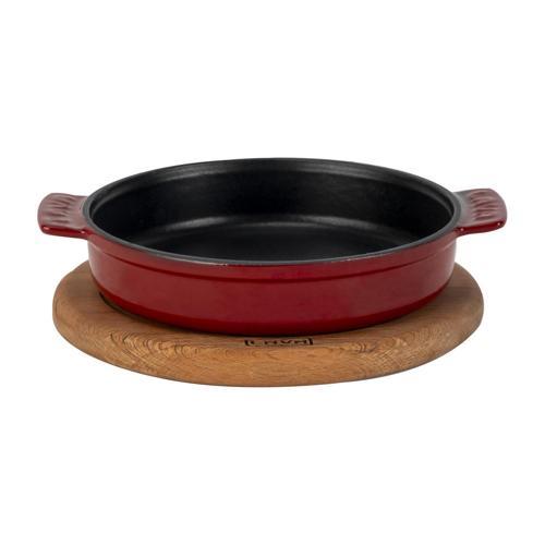 Yuvarlak Güveç Kabı Döküm Demir Yekpare Çift Kulplu Kayın Servis Ahşabı Çap(Ø)17cm.