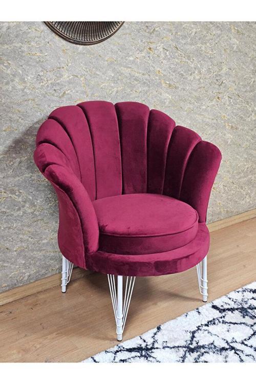 Tekli İstiridye Beyaz Boyalı Telli Ayak Çay Seti Koltuk Tekli Berjer , Balkon, Salon, Ofis Bordo Renk 47 x 47 Boyut/Ebat