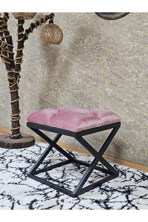 Siyah Boyalı 45 cm x 45 cm Çaprazlı Puf Bench Oturak Pembe Renk 45 x 45 Boyut/Ebat