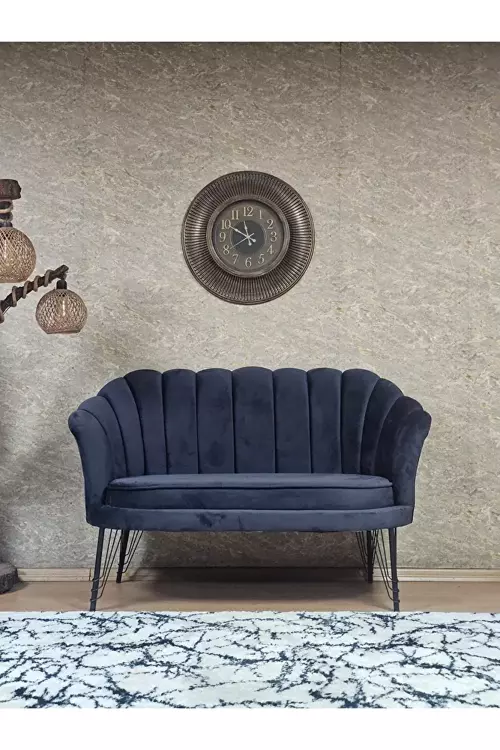 İkili İstiridye Siyah Boyalı Telli Ayak Çay Seti Koltuk Tekli Berjer , İkili Berjer Koltuk Füme Renk 110 x 48 Boyut/Ebat