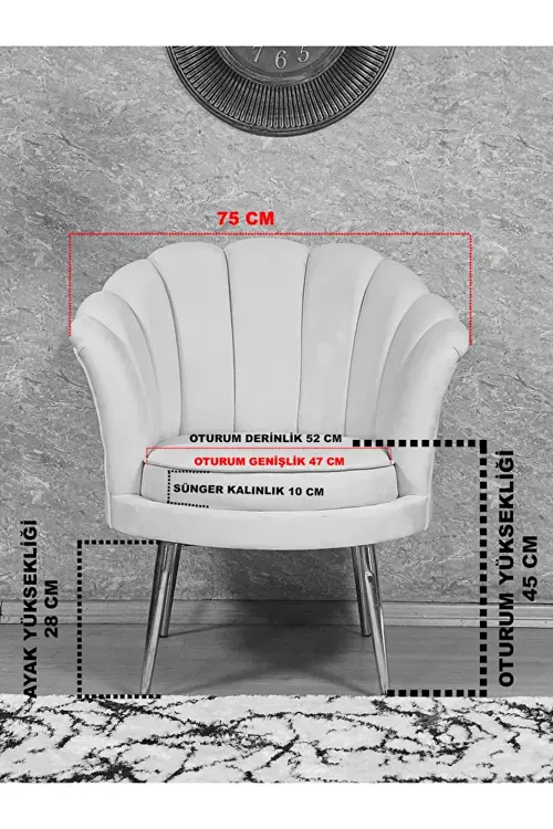 Tekli İstiridye Gold Kaplama Sivriltme Ayak Çay Seti Koltuk Tekli Berjer , Balkon, Salon, Ofis Mavi Renk 47 x 47 Boyut/Ebat