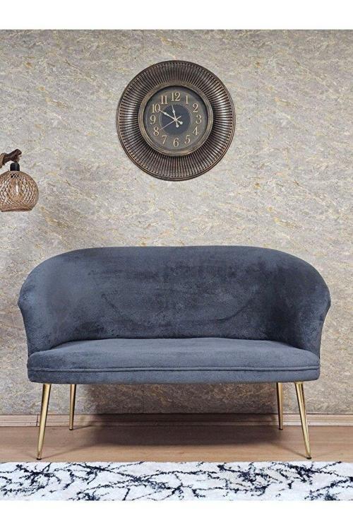 İkili TEDDY Gold Kaplama Sivriltme Ayak Çay Seti Koltuk İkili Berjer , Balkon, Salon, Ofis Füme Renk 40,5 Boyut/Ebat