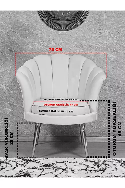 Tekli İstiridye Krom Kaplama Sivriltme Ayak Çay Seti Koltuk Tekli Berjer , Balkon, Salon, Ofis Füme Renk 47 x 47 Boyut/Ebat